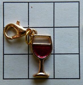 Vintage Tibetan Enamel Red Wine Glass Clip on Charm Zip Bag gold finish Mobile