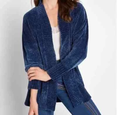 ModCloth Size M Chenille the Deal Cardigan Open Front Cobalt Blue Relaxed Soft - Image 1 of 4