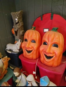 Vintage Halloween Jolly Jack-O-Lantern zucca arancione soffiaggio stampo grande 27" - Foto 1 di 2