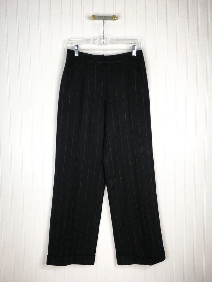 Lauren Ralph Lauren Lana de Cordero Negro Pierna Ancha Rayas Vestido Pantalones Talla 4 Mujer’s Foto 1 de 3