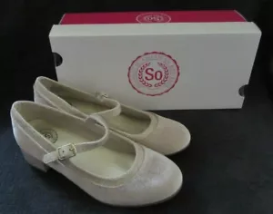 SO FERRON Girls Gold Velvet & Glitter Mary Jane Strap Shoes US 12 (5 Years) NWB - Picture 1 of 8