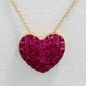 Colgante Corazón con Cadena 750-Gelbgold Rubíes Schmuckgeschenk Amantes Nuevo - Imagen 1 de 3