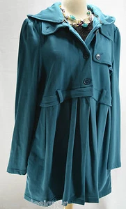 Motto Stretch zip Hood Jacket Pleated zip off bottom Turquoise Coat hoodie SZ XL - Picture 1 of 8