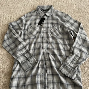 Travis Mathew Button Up Shirt Mens Large Gray Plaid Casual - Picture 1 of 3