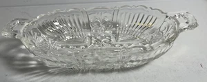 Vintage Klarglas Süßigkeiten Schmuck Butter Pickle Schale 2 Griffe Oval Schüssel - Bild 1 von 7