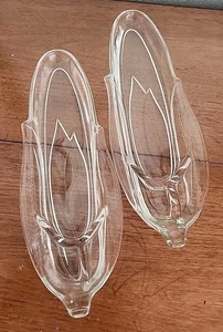  Par de bandejas de vidrio transparente Maíz en la mazorca vintage con compartimentos de mantequilla - Imagen 1 de 6