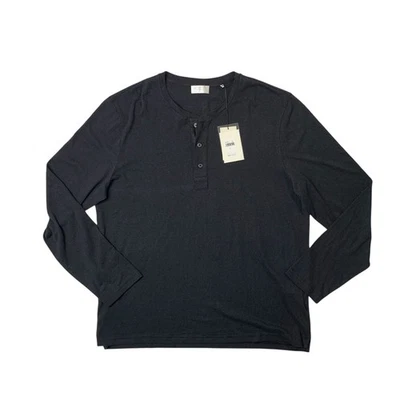 Camisa 7 For All Mankind Para Hombres XL Extra Grande Negra Manga Larga Henley Mezcla de Cáñamo Foto 1 de 4