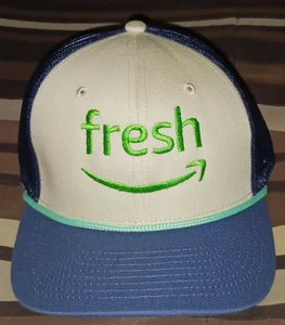 🆕NEW ‿➤AMAZON FRESH Snapback OSFA Employee Trucker Hat Unisex Blue White Cotton - Picture 1 of 8