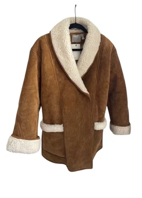 Women’s NWT Genuine Leather ASOS Shearling Penny Lane Coat Size 14 Boho Pockets - Image 1 of 4
