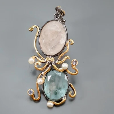 Handmade 24 ct+ Natural Morganite Pendant 925 Sterling Silver  /NP52294 - Image 1 of 4