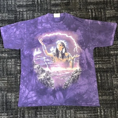 Vintage 1999 The Mountain Shirt Native American Lightening Purple Tie Dye Large - Image 1 of 4