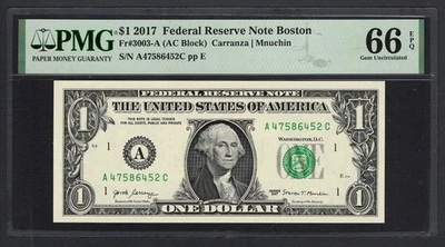 United States-Federal Reserve 1 Dollar 2017 Fr#3003-A (AC Block) UNC Grade 66 - Image 1 of 2