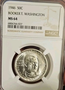 1946 Booker T Washington Commemorative Half Dollar NGC MS 64 - Picture 1 of 2
