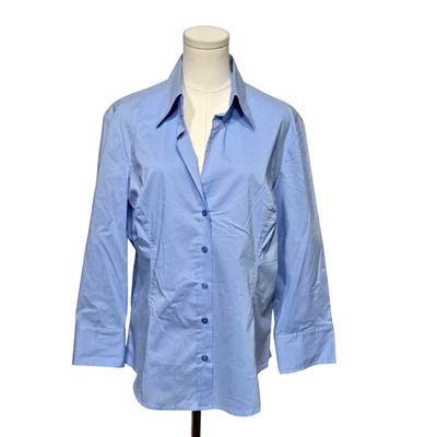 New York & Company Shirt Womens XL Blue Stretch Button Front Collared Blouse - Image 1 of 4