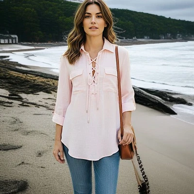 Club Monaco Gauzy Sheer Cotton Top Sz S Pink Old Money Luxury Relaxed Elizabina - Image 1 of 4