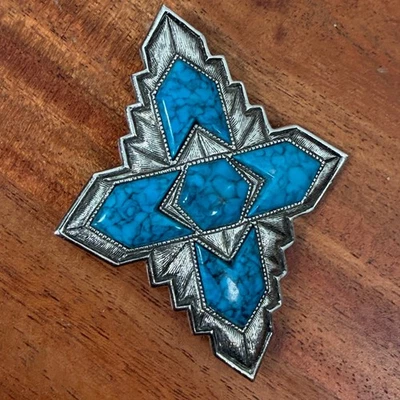 Sarah Coventry Turquoise Southwestern Style Brooch Pin Silver Tone - Image 1 of 4