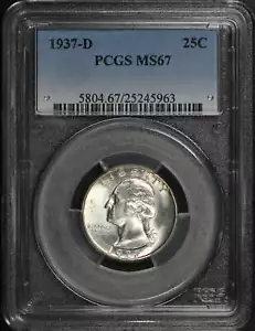 1937-D Washington Quarter PCGS MS-67 Low Pop 81! - Picture 1 of 2