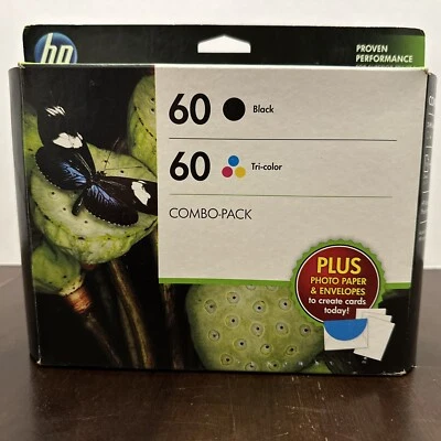 Genuine HP 60 Black & Tri-Color Magenta Yellow Cyan Combo Pack 08/2015 NIP - Image 1 of 4