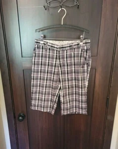 EUC Y2K Women's Element Skate Purple Plaid Bermuda Long Shorts Size 7 Medium - Picture 1 of 7