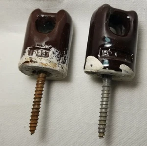 3.5" VINTAGE PORCELAIN INSULATOR Brown CERAMIC Electric Wire SCREW (2) - Picture 1 of 7