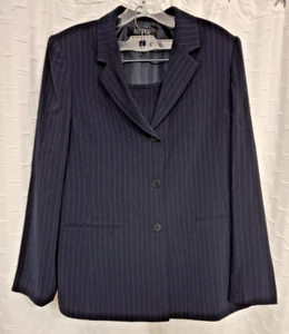 VTG Kasper 2PC Blazer Skirt Suit Size 14 Womens Black w Grey Pin Stripe Career - Picture 1 of 22