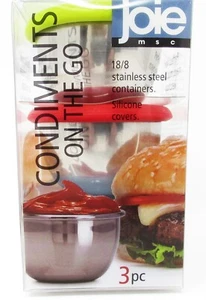Condiments On The Go Containers With Lids 3 Pc Set Stainless Steel Mini 2.25" - Picture 1 of 3