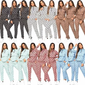 Womens Celeb Inspired EL Print 2 Pcs Joggers Loungewear Tracksuit Co Ord Set - Picture 1 of 36