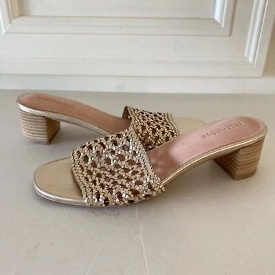 NUEVO SIN ETIQUETAS Salt + Umber Anthropologie Trípoli Cuero Tejido Tacones Talla 10 Dorado Foto 1 de 4