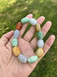 XL Colorful 100% Natural Grade A Jadeite Jade 16-18mm Bead Bracelet A133 - Picture 1 of 13