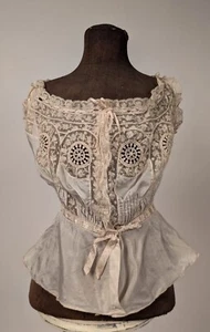 VICTORIAN 19TH C THINNEST SILK CAMISOLE W LACE + SILK RIBBONS - Picture 1 of 6