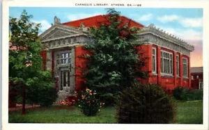 BIBLIOTECA CARNEGIE Athens, Georgia GA lino - Postal - Imagen 1 de 2