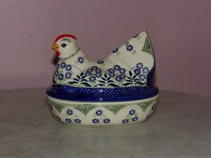 Polish Pottery Chicken Box! UNIKAT Signature Exclusive CyndiaPattern! - Picture 1 of 2