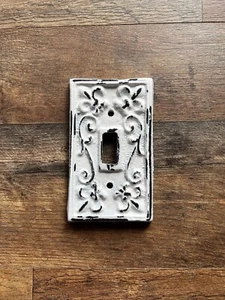 Iron Single Toggle Light Switch Wall Plate Cover, Shabby Chic White Victorian - Picture 1 of 9