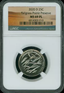 2020 D TALLGRASS PRAIRIE PARK QUARTER NGC MS69 PL - Picture 1 of 2