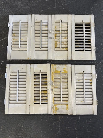 Pair Of Vintage Wood Indoor Louvered Plantation Window Shutters 16" X 15.5” Cover