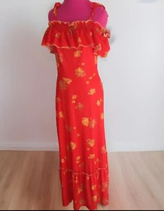 Vintage 70’s Penny Mist England On/Off Shoulder Floral Red Maxi Dress - Picture 1 of 8