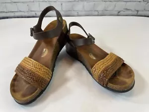 Spring Step Wedge Sandals Women's 37 / 6.5 Brown & Tan Leather Comfort Cork - Picture 1 of 12