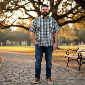 Gioberti grün & grau Kurzarm Hemd mit Knopfleiste Größe XXL - Bild 1 von 10