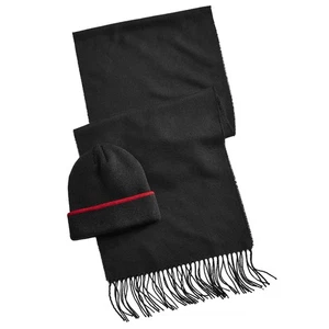 Club Room Beanie Hat and Scarf Set Mens Black Fringe Scarves Winter Gift Idea - Picture 1 of 4