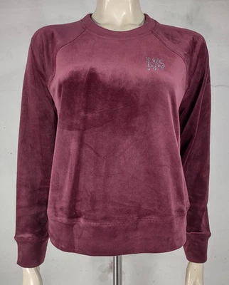 NUEVO CON ETIQUETAS DKNY Sport Borgoña Rojo Oscuro Terciopelo Cuello Redondo Jersey Sudadera Damas XS Foto 1 de 4