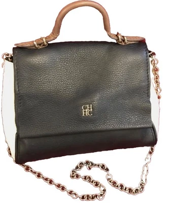 Carolina Herrera Black White Leather Minuetto Flap Top Handle Cross body Bag - Image 1 of 4