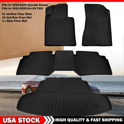 For 2021-2026 Kia K5 FWD All Weather Floor Mats Liners 2020-2025 Hyundai Sonata Foto 1 de 4