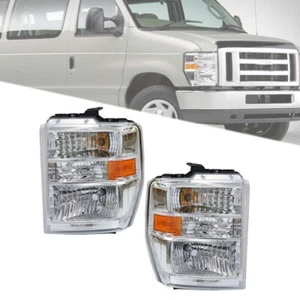 For 2008-2014 Ford E150 E250 E350 E450 Econoline Van Headlights Headlamps LH+RH - Picture 1 of 12