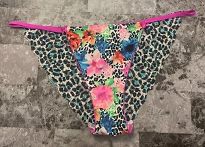 VICTORIA'S SECRET PINK L LEOPARD FLORAL LACE VINTAGE RARE STRING BIKINI PANTIES - Picture 1 of 3