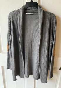 Honey Punch Womens Open Cardigan Sweater Gray XS Long Sleeve Elbow Patch USA - Picture 1 of 8