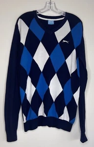 Slazenger Golf Jumper Pullover Large Blue Knitted V Neck Diamond Logo - Picture 1 of 8