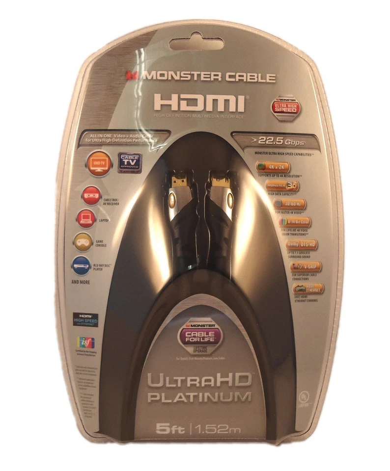 Monster 140801 5&apos Platinum Series 4k Ultra High Speed HDMI Cable