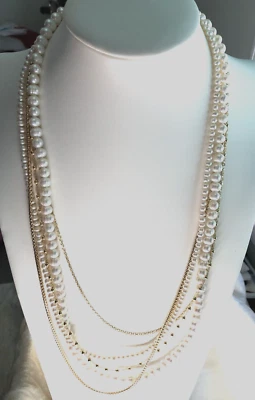 COLLAR HONORA 14K CHAPADO EN ORO SS MULTI HEBRA PERLAS CULTIVADAS 26" (M3048-22) Foto 1 de 4