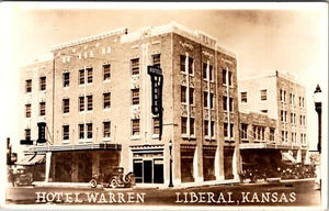 LIBERAL KANSAS HOTEL WARREN STREET SCENE OLD REAL PHOTO POSTCARD - Picture 1 of 2