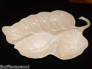 CALIFORNIA POTTERY - STYLE 2224 - WHITE PEARLESCENT DIVIDED LEAF SERVING PLATTER - Picture 1 of 5